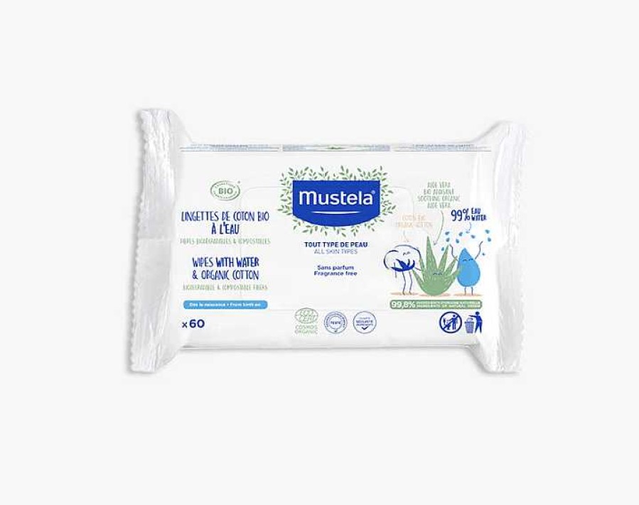 Bath & Care Mustela Perfume And Lotions | Mustela Organic Wipes With Water And Organic Cotton (60 Ct)